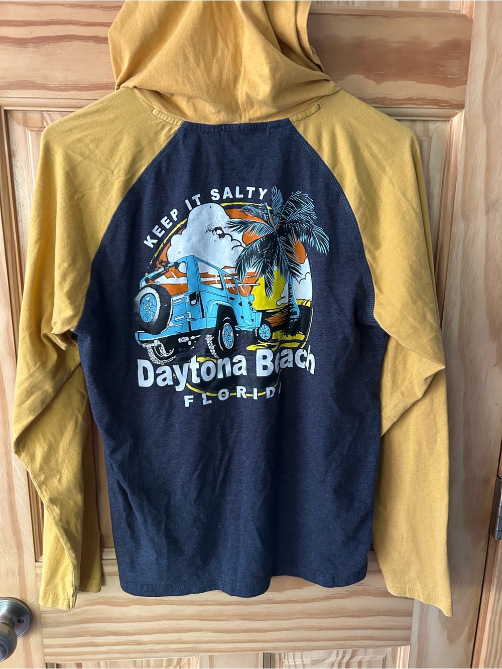 Daytona Beach Keep It Salty Hooded Shirt - Yellow & Navy